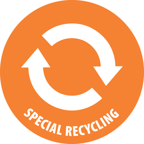 Orange special recycling symbol with two arrows pointing in circle