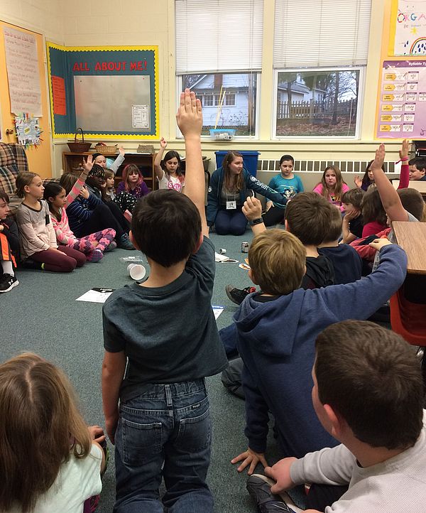 Students learning about recycling during an ACSWMD school visit