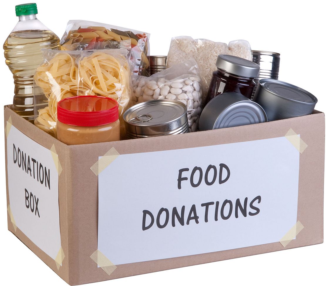 A box of non-perishable food for a food drive.