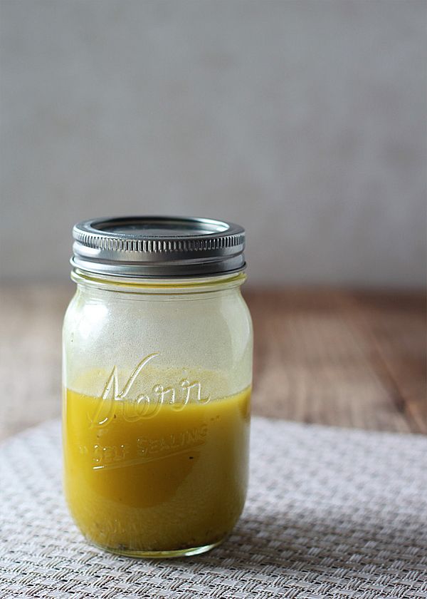 Kerr glass jar filled with vinaigrette