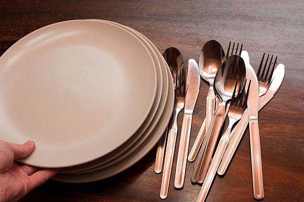 Plates and silverware Plates and silverware