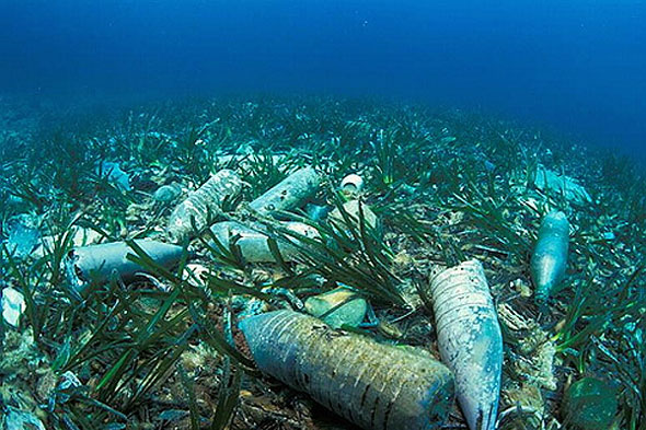 plastic bottles in ocean