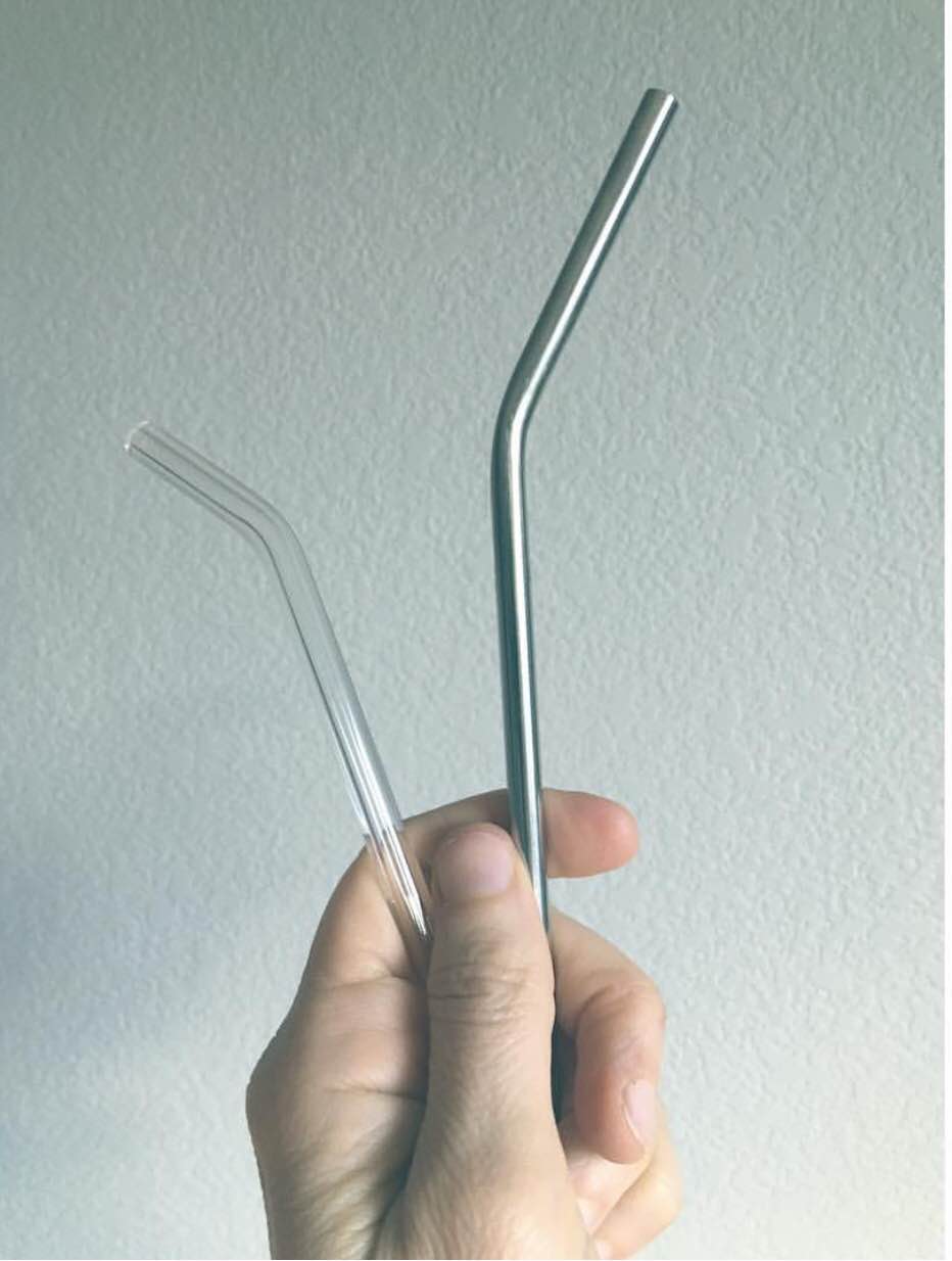 Reusable glass and stainless steel straws