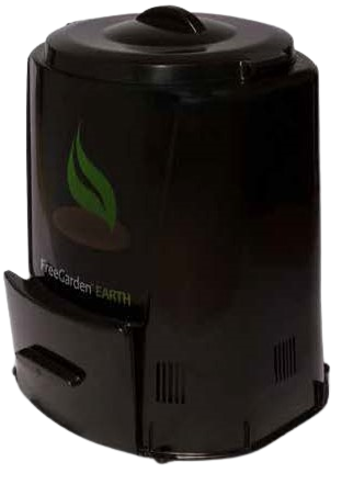 Round compost container with lid on top