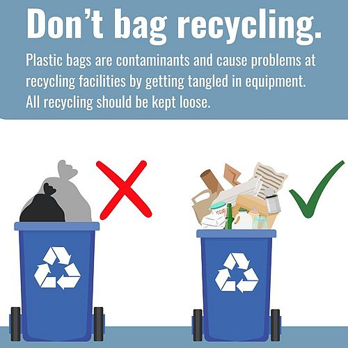 Keep recycling loose in curbside bins. Plastic bags are a type of contamination called “tanglers” at the materials...