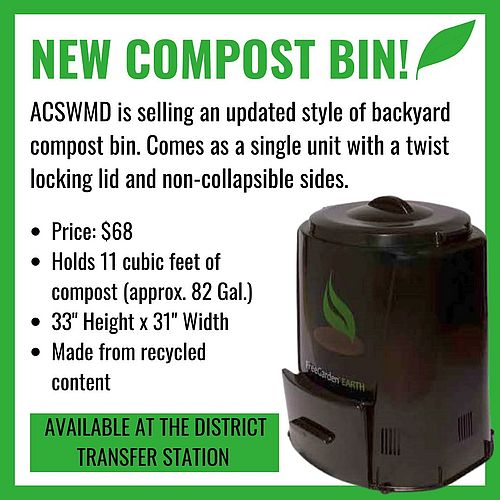 SoilSavers will no longer be sold at the District Transfer Station. ACSWMD welcomes a new style of composter for sale...