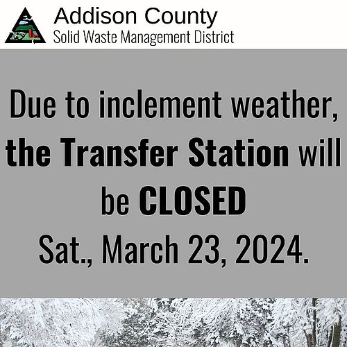 CLOSURE NOTICE: The District Transfer Station will be CLOSED on Saturday, March 23, 2024 due to inclement weather. We...
